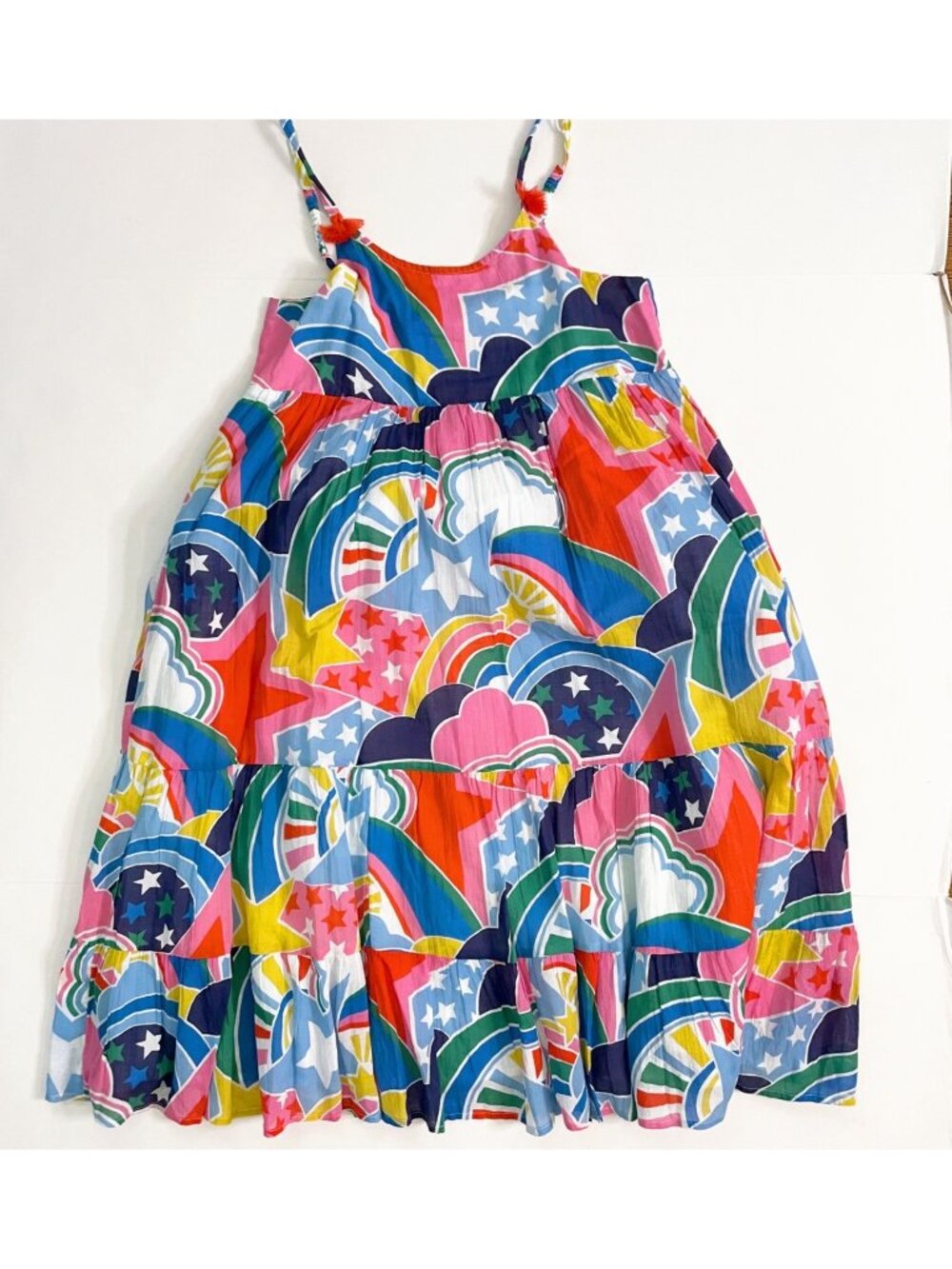 NWT Mini Boden Tiered Rainbow Sunburst Sun Dress, Size 13/14